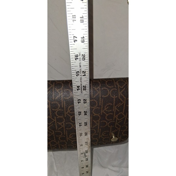 CK Calvin Klein Susan Saffiano Leather Signature Crossbody Bag Brown Monogram - Picture 3 of 10